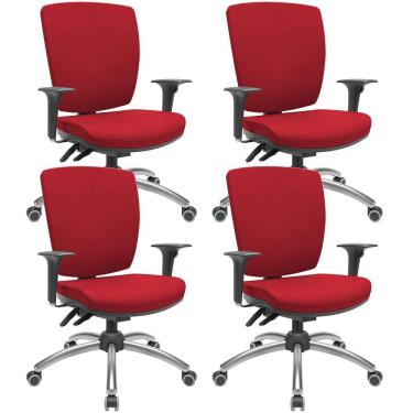 Imagem de Kit 4 Cadeiras Escritório Diretor Office Giratória Cromada Alta Flexi P03 Poliéster Vermelho - Lyam