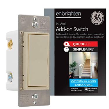 Imagem de GE Enbrighten Add On Switch with QuickFit and SimpleWire, GE Z-Wave & GE Zigbee Smart Lighting Controls, Works with Alexa, Google Assistant, SmartThings, NOT A STANDALONE SWITCH, 47333, Light Almond