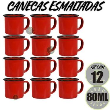 Imagem de Caneca Esmaltada Retro Antiga Vermelha 80ml 12 Unidades - Leão Verde
