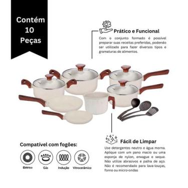 Imagem de Jogo De Panelas Ceramica Fogão Indução Antiaderente Conjunto 10 Peças 
