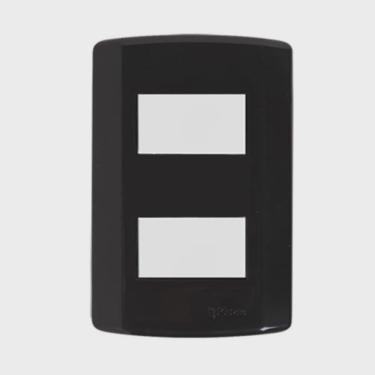 Imagem de Interruptor de 2 Teclas Simples, Modular, com Placa 4x2 e Suporte Preto/Branco