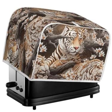 Imagem de Daulesho Origin Tiger 2, 4 fatias slot torradeira papel esculpido tigre pão torradeira forno capa de aparelho de cozinha 3D selva vívida tigre flor torradeira capa de poeira -G