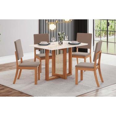 Imagem de Sala De Jantar Completa Natalí C- Tampo Madeirado C- Vidro Reto 120x80cm E 4 Cadeiras Milla Nature-veludo Light Marrom Amêndoa - Henn