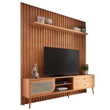 Imagem de Rack Para Sala Com Painel Ripado Para Tv 60 Pol Ada D03 Freijó - Lyam Decor