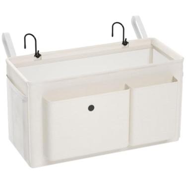 Imagem de Edudif Organizador de cabeceira com alças fixas e suporte de garrafa de água, suporte de beliche ideal para casa, dormitório, hospital, berço, solução versátil de armazenamento de cabeceira (branco)