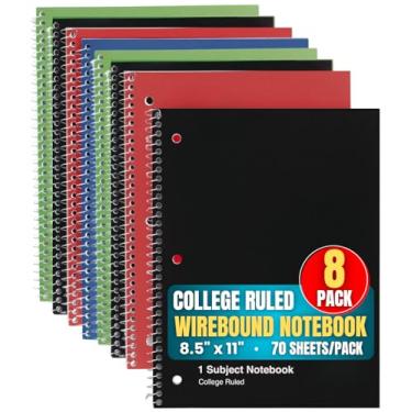 Imagem de 1InTheOffice Caderno espiral pautado universitário 20 x 28, 1 matéria, 70 folhas, encadernado com fio, cores sortidas, pacote com 8