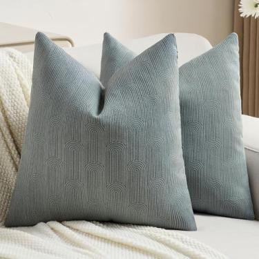 Imagem de FUTEI Capas de almofada decorativas de chenille cinza escuro 45 x 45 cm, conjunto de 2, capa de almofada macia e aconchegante com estampa geométrica, decoração de casa moderna para sofá-cama sala de