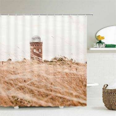 Imagem de Cortinas de chuveiro de paisagem para banheiro Poliéster Cenário natural Floresta Impressão Cortina de chuveiro com gancho 180 * 200CM,1379G,W90xH180cm