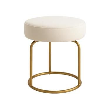 Imagem de Banco Decor Puff Bege Base de Ferro Dourado
