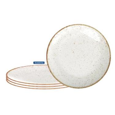 Imagem de Jogo Kit 4 Pratos Sobremesa Tramontina Porcelana 21 cm Rústico Marrom