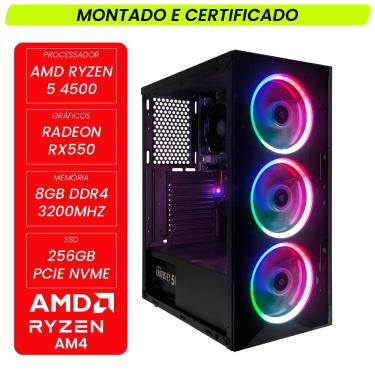Imagem de Computador Gamer CertoX STREAM AMD - 1080 TC AMD Ryzen 5 4500 Radeon RX550 8GB DDR4 256GB SSD C/3 Fans Linux