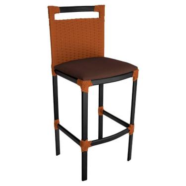 Imagem de Banqueta Alta Vigor Em Alumínio E Corda Náutica Ocre Ocre-marrom