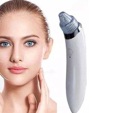 Imagem de Removedor de Cravos e Espinhas Elétrico, Aparelho de Limpeza Facial com Sucção a Vácuo, 4 Cabeças Adaptáveis, Carregamento USB, 3 Níveis de Potência, 750mA, Branco, 20cm