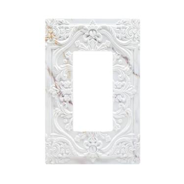 Imagem de Wpshijia Capas decorativas de mármore dourado cinza 3D floral em relevo 1 interruptor de luz basculante placa de cobertura única decorativa para interruptor de luz placa de parede para decoração de