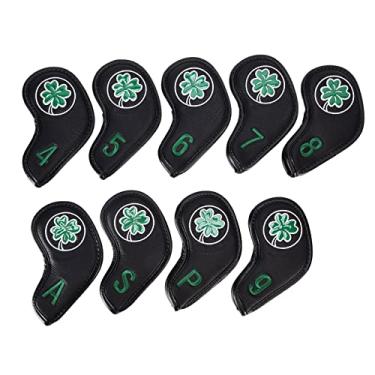 Imagem de Cuofyunl conjunto de capas para cabeça de taco de ferro pu, 9 unidades, capa protetora para cabeça de haste de golfe (Preta)