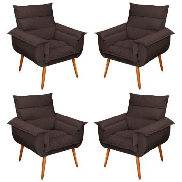 Imagem de Kit 04 Poltronas Decorativas Modernas Sala E Recepção Monza Pés Palito Suede Marrom - Abmaza