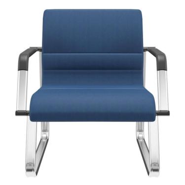 Imagem de Cadeira De Escritório Recepção Com Braço Fixa Cromada Lev P03 Crepe Azul - Lyam Decor