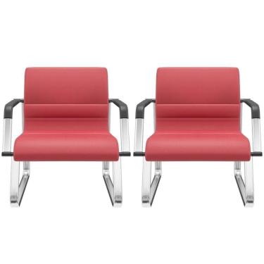 Imagem de Kit 02 Cadeiras De Escritório Recepção Fixa Pés Cromado Lev P03 Crepe Vermelho - Lyam Decor