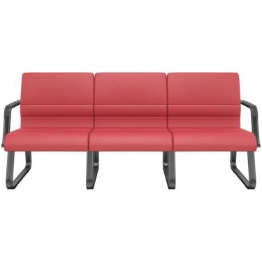 Imagem de Cadeira Longarina 3 Lugares Recepção Com Braço Pés Preto Lev P03 Vinil Vermelho - Lyam Decor