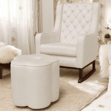 Imagem de Poltrona Cadeira De Amamentação Com Base Balanço E Puff Maju Linho Off White- Mabe Magazine