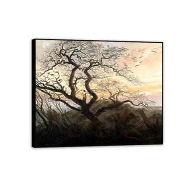 Imagem de Raven Tree por Caspar David Friedrich Impressões em tela Well Decor The World Classic Art Reproduções de arte grande giclée arte de parede para sala de estar decoração de casa 70x60 cm (71.1x61.0 cm