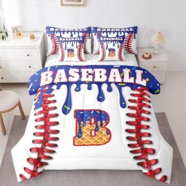Imagem de Conjunto de edredom de beisebol personalizado com lençóis, fronhas e capa de almofada, inicial B, 7 peças, decoração de quarto de meninas para amantes de beisebol, cama em uma bolsa, solteiro