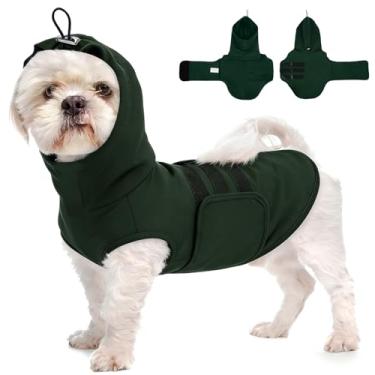 Imagem de MORVIGIVE Colete antiansiedade para cães PP com peito e capuz ajustáveis | Capa de orelha calmante para cães pequenos, camisa de ansiedade macia para fogos de artifício, ruído (verde escuro)
