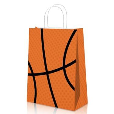 Imagem de Lemicin Pacote com 12 sacos de presente de basquete, lembrancinhas, sacos de papel com alça para lembrancinhas de festa de aniversário, lanches e doces, saco de papel kraft para decoração de festa com