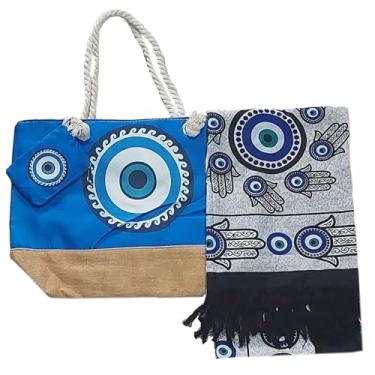 Imagem de Kit Bolsa Praia Olho Grego + Canga Boas Vibrações