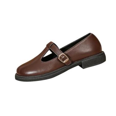 Imagem de Sandálias femininas casuais versáteis de couro plus size salto baixo sapatos modernos sandálias PU material, Café, 35