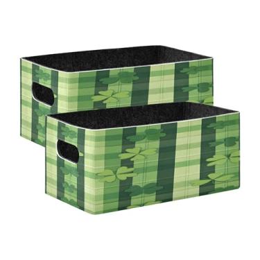 Imagem de xigua Conjunto de 2 caixas de armazenamento xadrez com trevo, cubo de armazenamento dobrável, organizador de cestas de armazenamento para decoração de casa, prateleiras de livros, armário, lavanderia