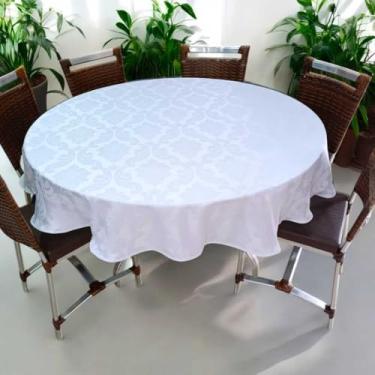 Imagem de Toalha de Mesa Jacquard Redonda Luxo para 4, 6 e 8 Lugares – Elegante e Sofisticada(Branca,6 Lugares 1,80m)