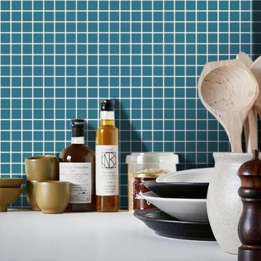 Imagem de Adesivo Destacável Pastilha para Cozinha Clássica Turquesa - TaColado,