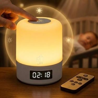 Imagem de Luminária de Mesa LED Recarregável com Relógio Digital e Controle Remoto, Abajur Touch Dimerizável Sem Fio Portátil, Luz Noturna para Quarto Infantil, Berçário e Escritório