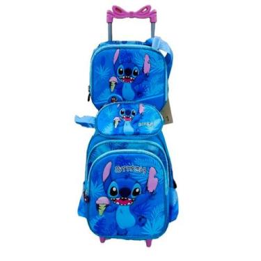 Imagem de Kit Mochila Stitch com Rodinhas + Lancheira Térmica + Estojo Escolar -