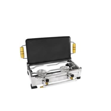 Imagem de Fogareiro Fogão Inox 2 Bocas Mais Chapa Com Kit Gás E003