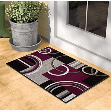 Imagem de GLORY RUGS Tapete de área 2x3 tapete de porta roxo geométrico macio tapete com textura fofa premium para sala de estar interna sala de jantar e área de quarto