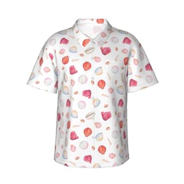 Imagem de Xiso Ver Camisa havaiana masculina manga curta casual camisa de praia casual de botão para festa de verão na praia, Coral vermelho e concha recortada, XXG