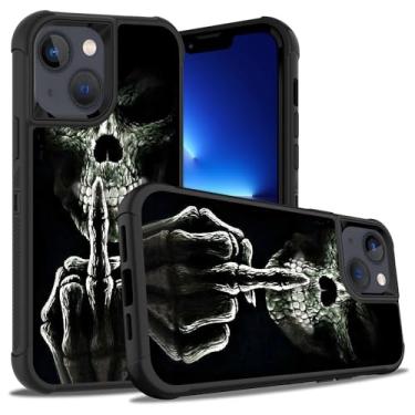 Imagem de ZXHSBROK Capa para iPhone 15, capa de proteção contra quedas de plástico rígido híbrido 3 em 1 resistente à prova de choque de silicone macio para iPhone 15 (2023) 6,1 polegadas, caveira de esqueleto