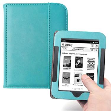 Imagem de Kuesn Barnes & Noble Nook Capa para leitor de eBook de toque simples, capa flip de couro para Nook modelo BNRV300 BNRV350 BNRV500 capa de proteção resistente (azul celeste)