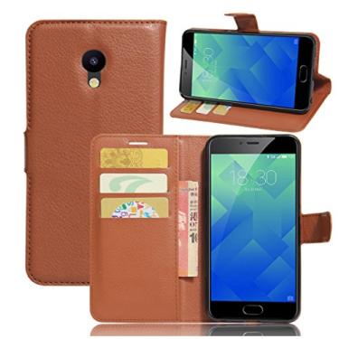 Imagem de Capa carteira MEIZU M5, capa carteira flip de couro PU premium com compartimento para cartão, suporte e fecho magnético [capa interna à prova de choque de TPU] Compatível com MEIZU M5