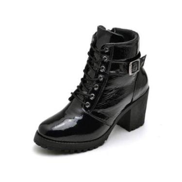 Imagem de Bota coturno feminina salto alto de couro legitimo tratorada confortavel-Feminino