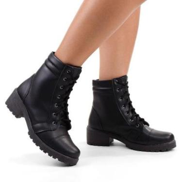 Imagem de Bota Cano Curto Feminina Coturno Salto Baixo Tratorado-Feminino