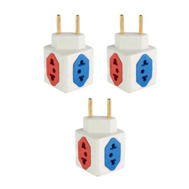 Imagem de Kit 3 Adaptador Tomada Cubo 4 Entradas Benjamin 10 A Dado Varias tomadas