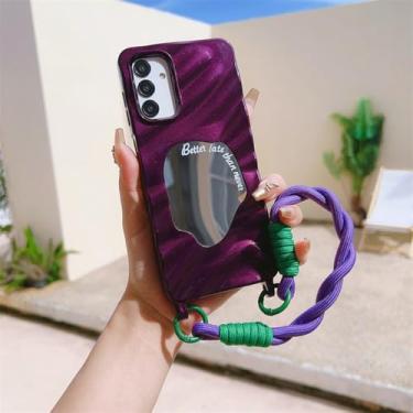 Imagem de Capa de telefone espelhada 3D Wave Lanyard para Samsung Galaxy A05 A05S A55 A15 A35 A25 A14 A04 A04E Silicone Soft TPU Back Cover, Roxo, para Samsung A05 5G