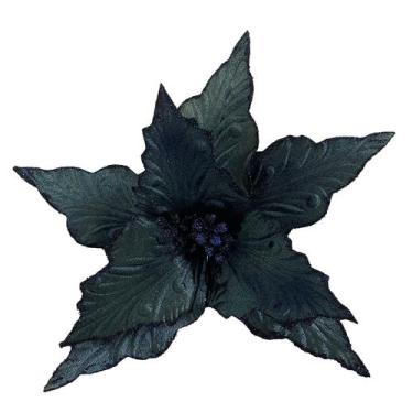 Imagem de Flor de Natal Poinsettia Azul Marinho com Veludo Trabalhado 28cm  Nata