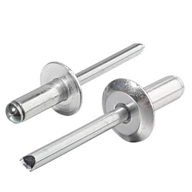Imagem de Linkup Pacote com 310 rebites pop de flange grande de 1/20.3 cm x 5/40.6 cm, rebites de alumínio de cabeça grande, rebites pop de 3,2 mm x 8 mm, rebites de mandril de aço de corpo de alumínio (prata)