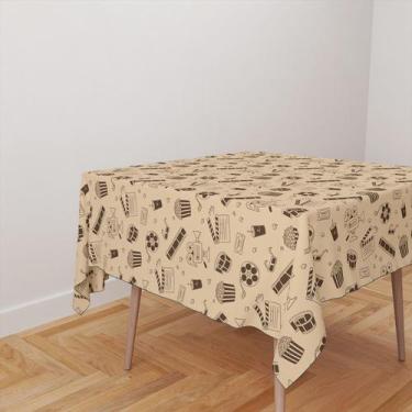 Imagem de Toalha De Mesa Quadrada 4 Lugares Tecido Oxford Cinema Vintage Bege e 