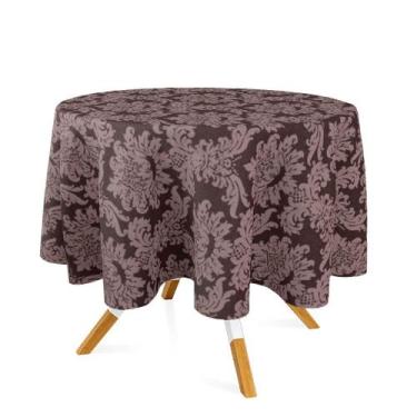 Imagem de Toalha de Mesa Redonda em Tecido Jacquard Marrom Medalhão Tradicional 