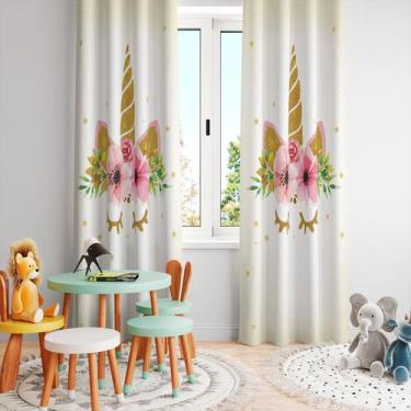 Imagem de Cortina Tecido Oxford Quarto Infantil Unicórnio Glitter e Flores - 280